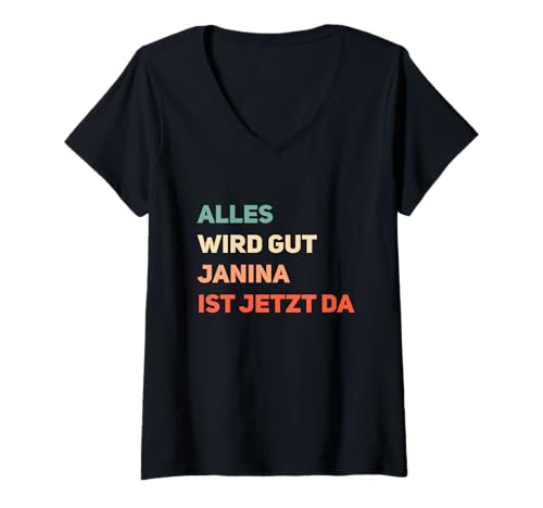 Damen Name Ich Bin Janina T-Shirt mit V-Ausschnitt von Namen Geschenk Janina