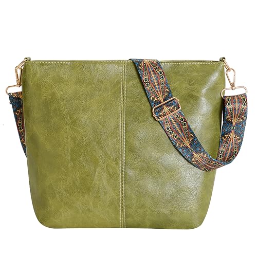 NAMENAND Umhängetasche Damen Große Leder Crossbody Bag Damen Moderne Taschen mit Breiter Gurt Leder Hobo Bag Shopper Tasche mit Abnehmbarem Schultergurt für Alltag, Schulausflug und Einkauf - Greenish von Namenand