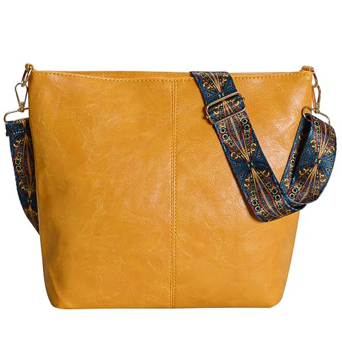 Namenand Umhängetasche Damen Große Leder Crossbody Bag Damen Moderne Taschen mit Breiter Gurt Leder Hobo Bag Shopper Tasche mit Abnehmbarem Schultergurt für Alltag, Schulausflug und Einkauf - Gelb von Namenand