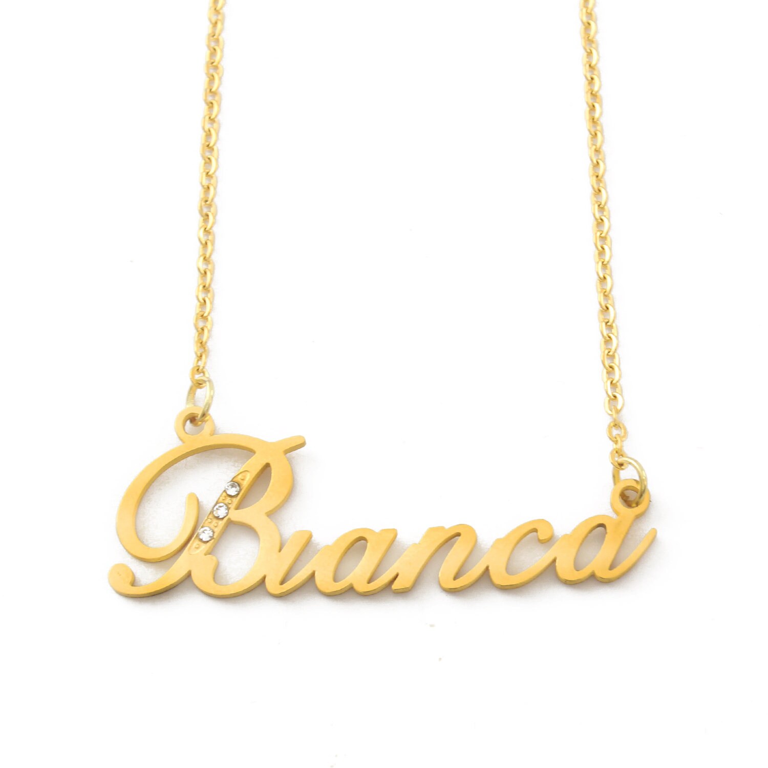 Bianca - Goldfarbene Namenskette Mit Kristallen Personalisierter Schmuck Kostenlose Geschenkbox & Tasche Inklusive Bianca - Goldfarbene Namenskette Mit Kristallen Personalisierter Schmuck Kostenlose Geschenkbox & Tasche Inklusive von Namenecklacedirect