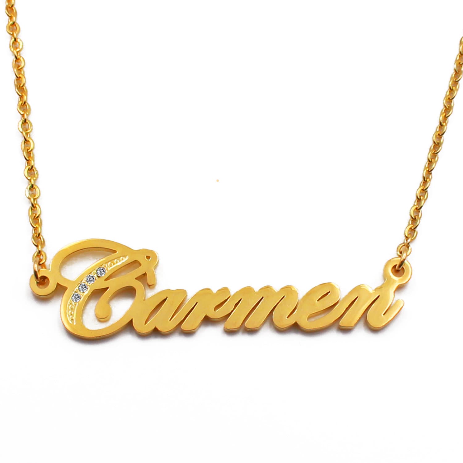 Carmen Gold Ton Name Halskette Mit Kristallen | Personalisierte Schmuck Kostenlose Geschenk-Box & Tasche Enthalten Valentines Weihnachtsgeschenke Carmen Gold Ton Name Halskette Mit Kristallen | Personalisierte Schmuck Kostenlose Geschenk-Box & Tasche Enthalten Valentines Weihnachtsgeschenke von Namenecklacedirect