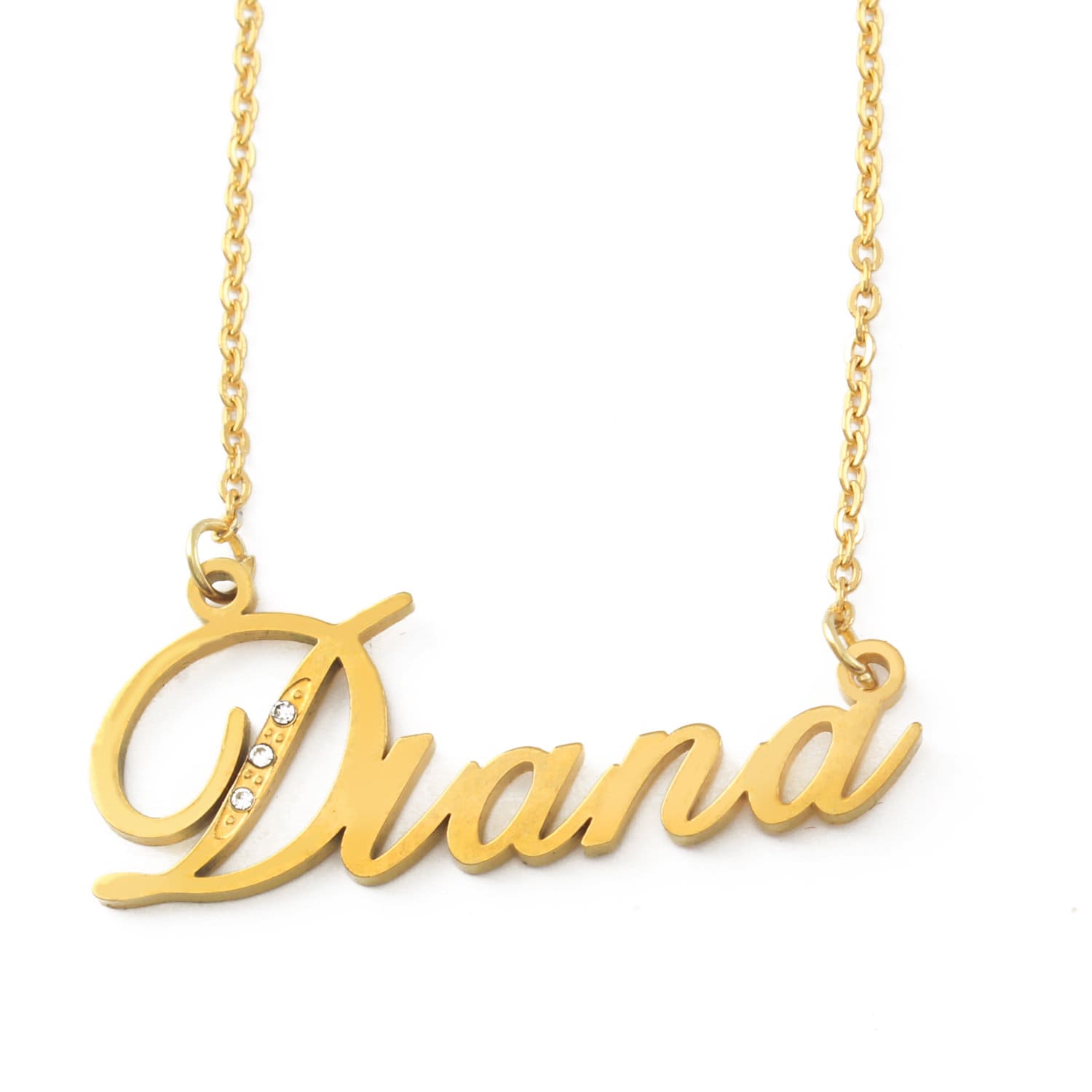 Diana - Goldfarbene Namenskette Mit Kristallen Personalisierter Schmuck Kostenlose Geschenkbox & Tasche Inklusive Diana - Goldfarbene Namenskette Mit Kristallen Personalisierter Schmuck Kostenlose Geschenkbox & Tasche Inklusive von Namenecklacedirect