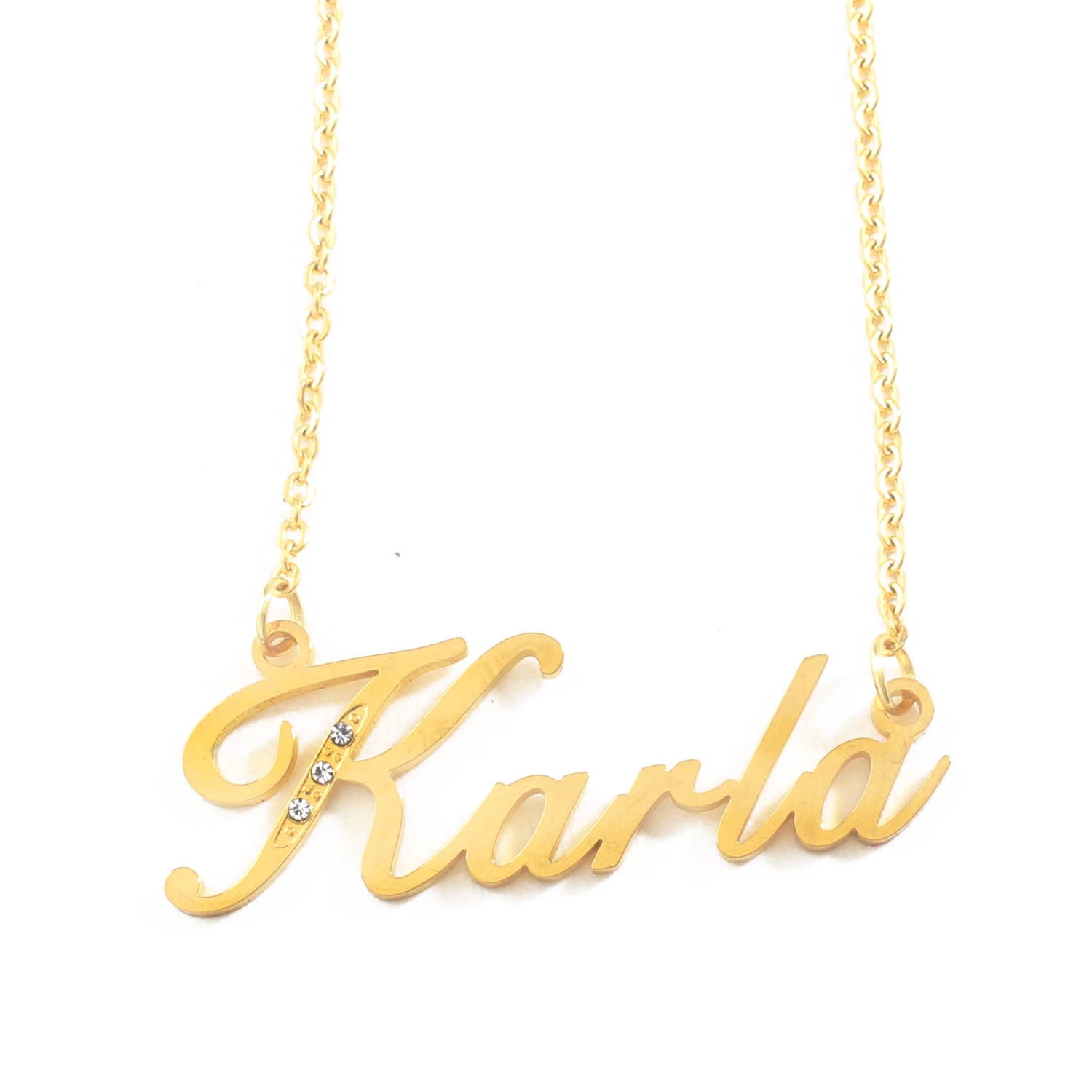Karla - Goldton Mit Kristallen Namenskette Für Frauen Geburtstagsschmuck Weihnachten Jahrestag Geschenke Kostenlose Geschenkbox & Tasche Inklusive Karla - Goldton Mit Kristallen Namenskette Für Frauen Geburtstagsschmuck Weihnachten Jahrestag Geschenke Kostenlose Geschenkbox & Tasche Inklusive von Namenecklacedirect