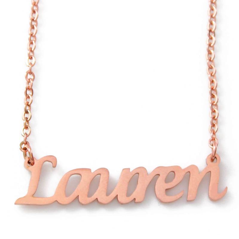 Lauren - Rose Gold Namenskette Personalisierte Schmuck Geschenk-Box & Bag Anhänger Kursiv Weihnachten von Namenecklacedirect