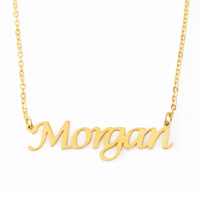 Morgan - Gold Namenskette Personalisierte Schmuck Geschenk-Box & Bag Anhänger Kursiv Weihnachten von Namenecklacedirect
