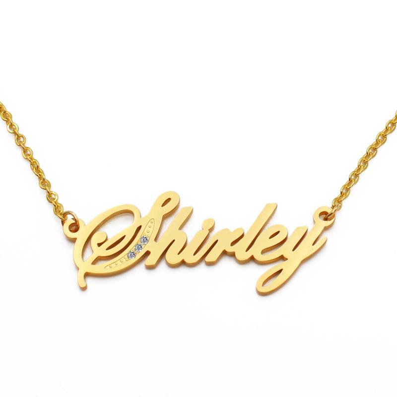 Name Halskette Shirley | Gold-Ton Mit Kristallen Personalisierte Schmuck Kostenlose Geschenk-Box & Tasche Enthalten Valentines Weihnachtsgeschenke Name Halskette Shirley | Gold-Ton Mit Kristallen Personalisierte Schmuck Kostenlose Geschenk-Box & Tasche Enthalten Valentines Weihnachtsgeschenke von Namenecklacedirect