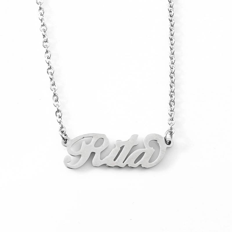 Rita - Kursiv Silberfarbenen Name Halskette Personalisierte Schmuck Geschenk-Box & Tasche Weihnachts-Geschenk Für Ihre Feier von Namenecklacedirect