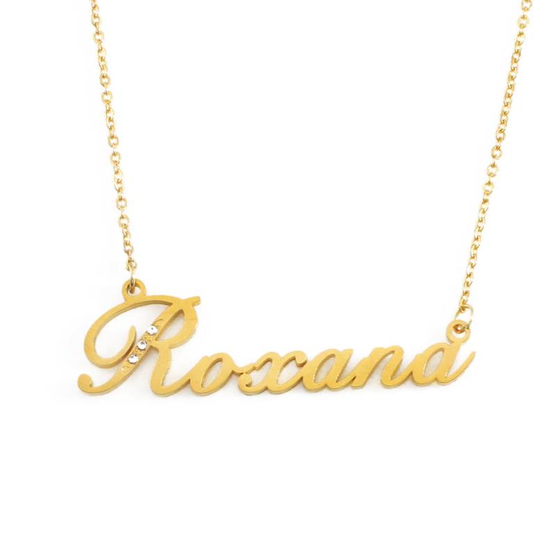 Roxana Gold Ton Namenskette Mit Kristallen - Personalisierter Schmuck Kostenlose Geschenkbox & Tasche Inklusive von Namenecklacedirect