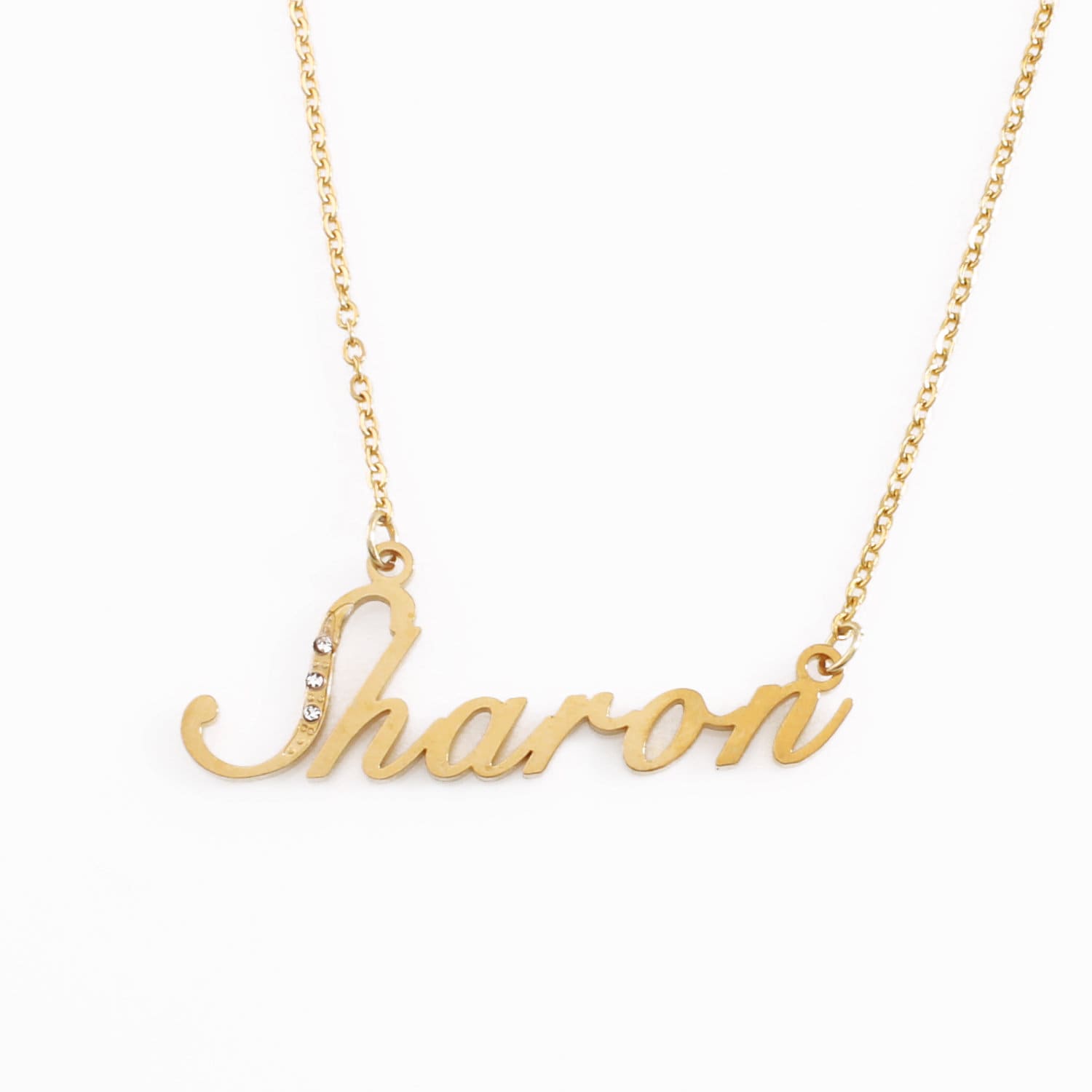 Sharon Goldfarbene Namenskette Mit Kristallen - Personalisierter Schmuck Kostenlose Geschenkbox & Tasche Inklusive Sharon Goldfarbene Namenskette Mit Kristallen - Personalisierter Schmuck Kostenlose Geschenkbox & Tasche Inklusive von Namenecklacedirect