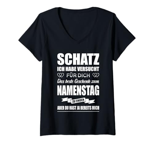 Damen Namenstag Ehemann Ehefrau Ehe Beziehung Paare Vorname Name T-Shirt mit V-Ausschnitt von Namenstagsgeschenke Namenstag Namensgeschenk Frau