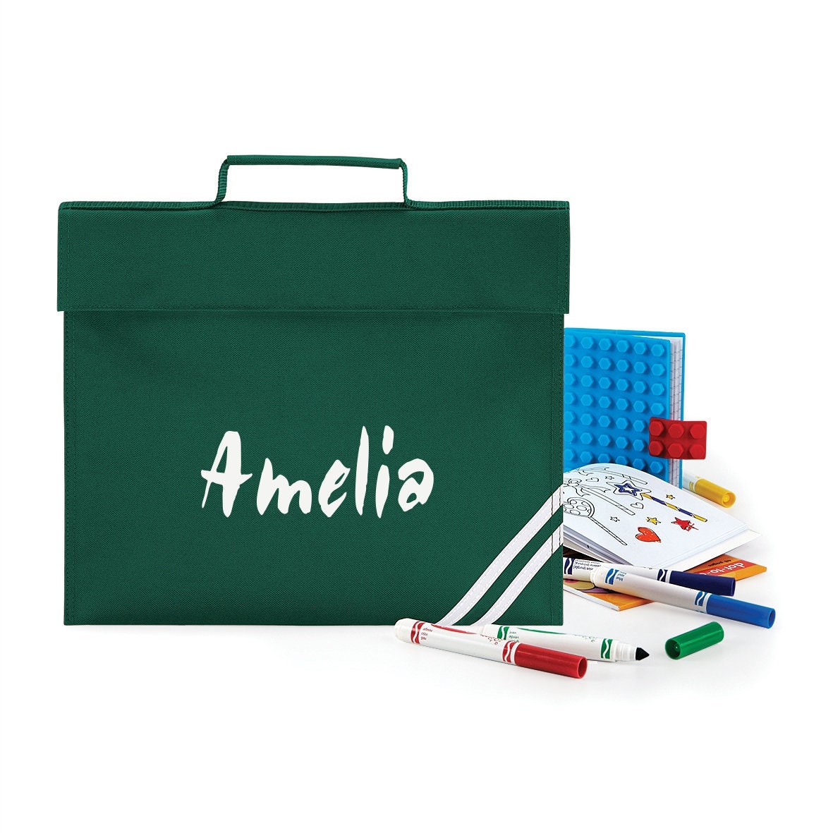 Personalisierte Büchertasche Mit Namen Bedruckt, Sind Diese Personalisierten Buchtaschen Perfekt Für Die Schule - Flaschengrün Personalisierte Büchertasche Mit Namen Bedruckt, Sind Diese Personalisierten Buchtaschen Perfekt Für Die Schule - Flaschengrün von NametapeExpress