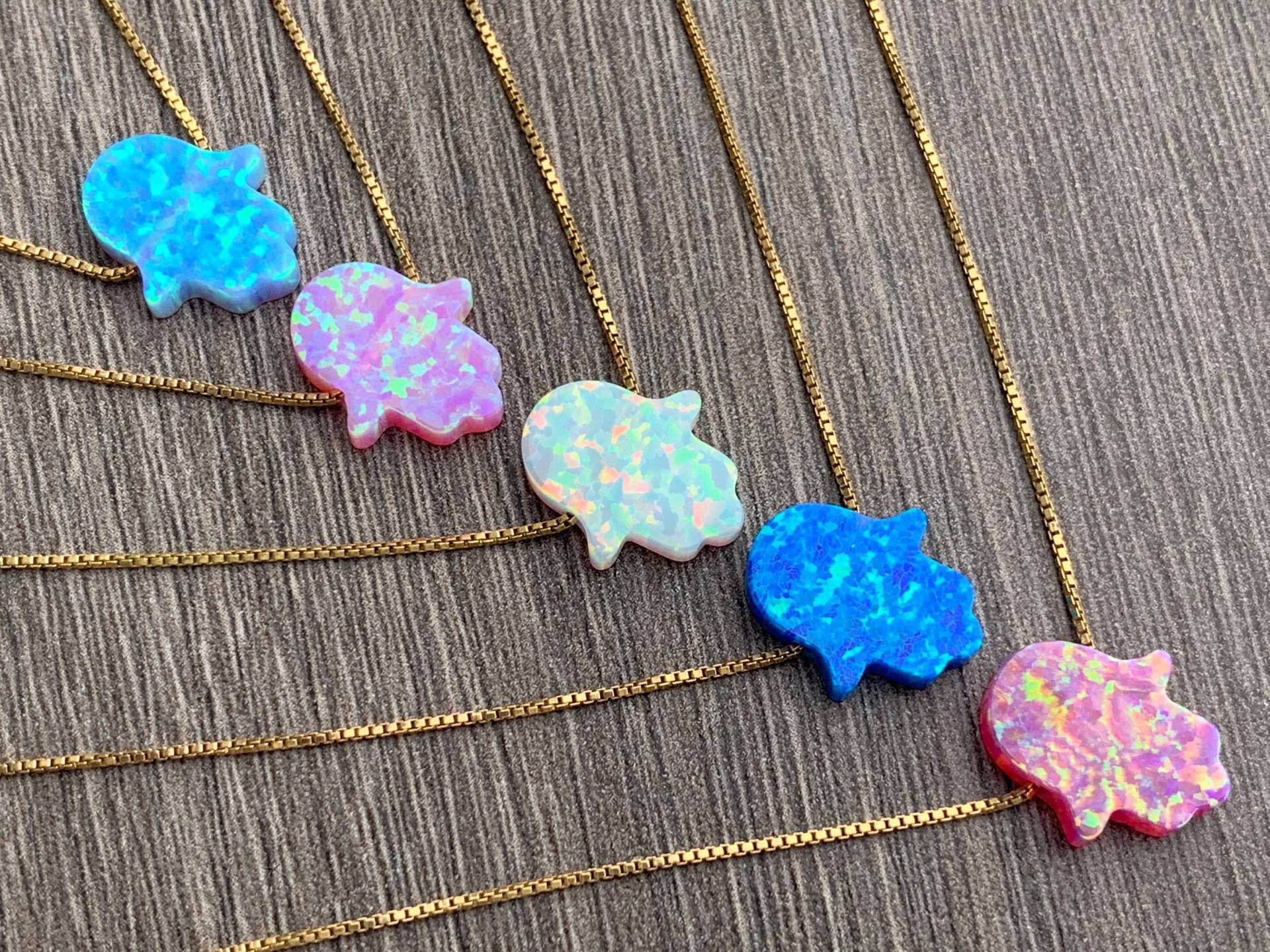 14Kt Gold Filled Opal Hamsa Halskette Glücksbringer von NamiCharms