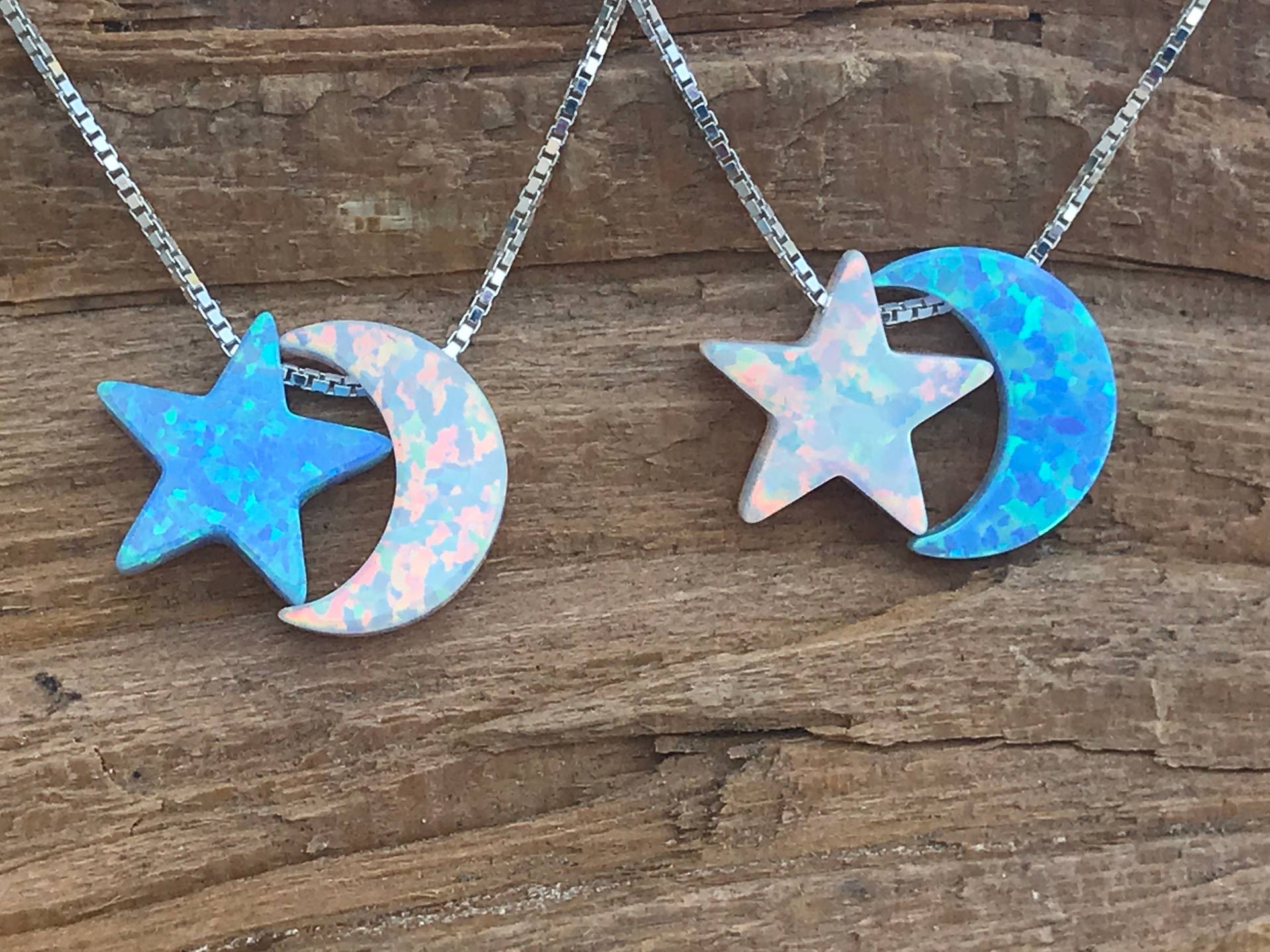 Opal Mond Und Stern Sterling Silber Halskette von NamiCharms
