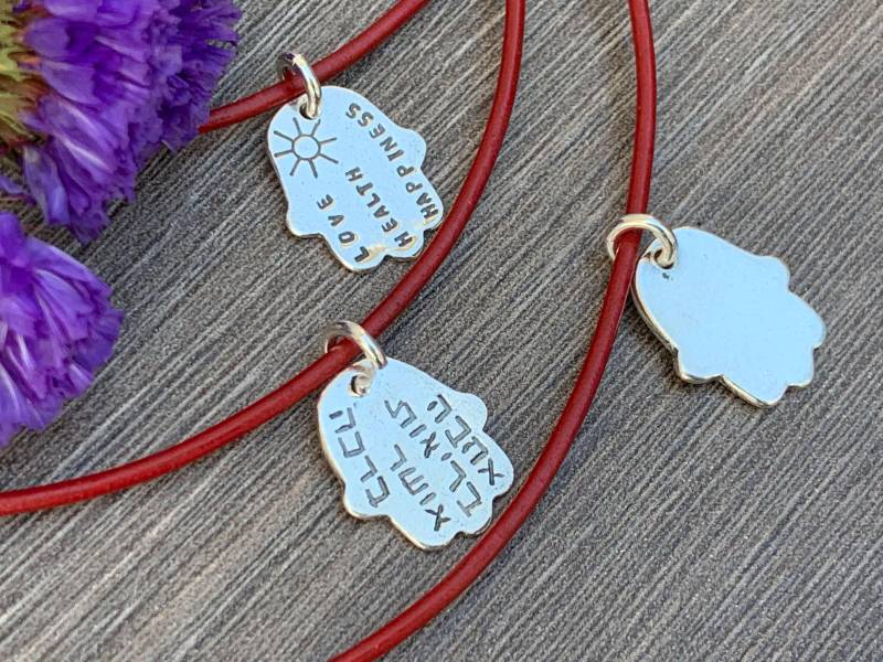 Rotes Hamsa Lederarmband Sterling Silber Glücksbringer von NamiCharms