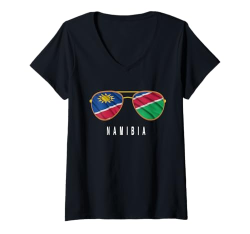 Damen Namibia Flag Namibian Namibia Pride Sonnenbrille T-Shirt mit V-Ausschnitt von Namibia Flag Namibian Namibia Pride Sunglasses