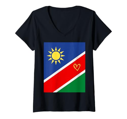 Damen Namibia-Flagge, Namibianisches Herz, stolz, Nationalfeiertag T-Shirt mit V-Ausschnitt Damen Namibia-Flagge, Namibianisches Herz, stolz, Nationalfeiertag T-Shirt mit V-Ausschnitt von Namibia Flag Namibian National Day Gifts Idea