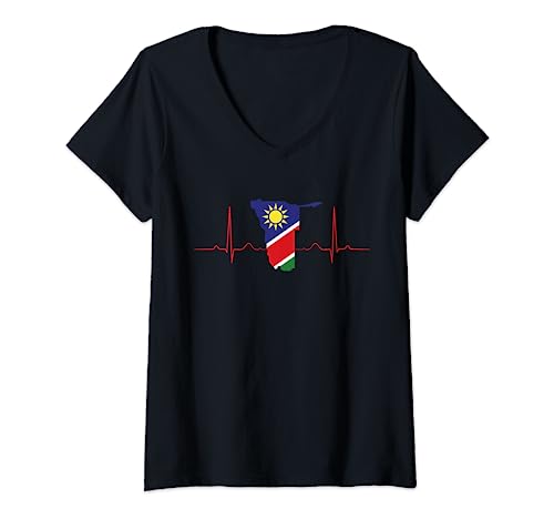 Damen Namibia Heart Namibian Heartbeat Vintage-Karte von Namibia T-Shirt mit V-Ausschnitt Damen Namibia Heart Namibian Heartbeat Vintage-Karte von Namibia T-Shirt mit V-Ausschnitt von Namibia Heart Namibian Heartbeat Souvenir