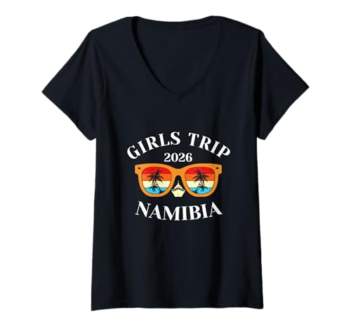 Damen Mädchenreise 2026 Namibia Frühlingsferien 2026 Kreuzfahrturlaub T-Shirt mit V-Ausschnitt von Namibia Spring Break Attire T-Shirts