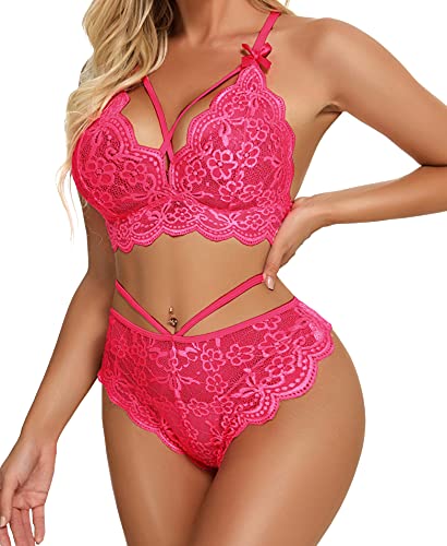 Namifin Damen-Dessous-Set, Spitze, Bralette und Höschen, Set mit Trägern, Spitze, Pink, Small Namifin Damen-Dessous-Set, Spitze, Bralette und Höschen, Set mit Trägern, Spitze, Pink, Small von Namifin