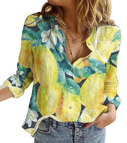 Namufeitrade Gemüse Obst 3D gedruckt Frauen Shirt Langarm Knopf lässig lose Hemden Bluse von Namufeitrade
