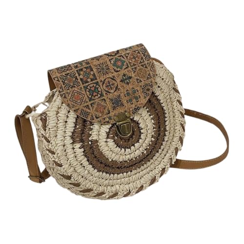 Namzi 1 x gewebte Tasche, kaffeebraun, niedlicher chinesischer Stil, runde Stroh-Geldbörse, stilvolle gewebte Tasche für tägliche Ausflüge, kulturelle Atmosphäre von Namzi