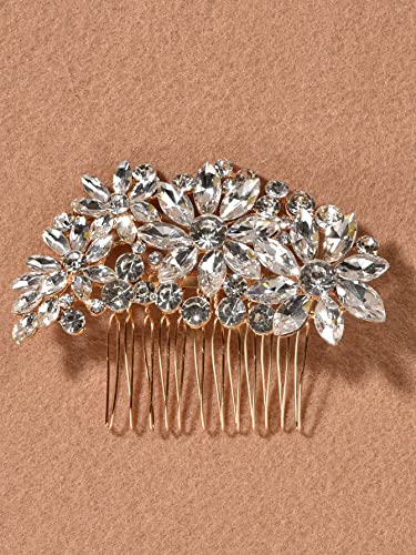 Namzi A62 Haarnadeln für Braut, Blume, Kristall, Perlen, Haarkamm-Clips, Kopfschmuck, goldfarben, Hochzeits-Haarschmuck, Schmuck mit Strass für Bräute, Brautjungfern, Frauen und Mädchen (Gold) von Namzi