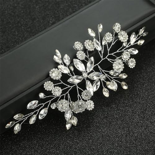 Namzi A78 Haarnadeln mit Blume, Kristall-Perlen, Haarkämme, Haarkamm-Clips, Kopfschmuck, goldfarben, Hochzeits-Haarschmuck, Schmuck mit Strass für Bräute, Brautjungfern, Damen, Mädchen (Silber) von Namzi