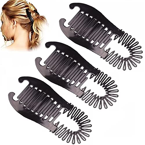 Namzi Bananen-Haarspangen für Damen – 3 Bananen-Clips für dickes Haar, ineinandergreifender Bananenkamm, dehnbar, flexibler Pferdeschwanz, 3 Stück, Schwarz von Namzi