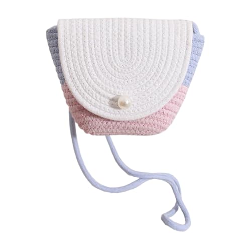 Namzi Blau-rosa gewebte Tasche, 1 Stück, niedliche Umhängetasche, Strohtasche mit Farbblock-Flip-Perlen, stilvolles gewebtes Design für den täglichen Gebrauch von Namzi