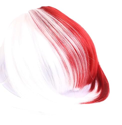 Namzi Clip-in-Pony, synthetische französische Pony-Haarspange, falscher Pony mit Bügel, Haarteile für Damen, natürlich gebogen, Clip-in-Haarverlängerungen für den täglichen Gebrauch, Weiß und Rot von Namzi