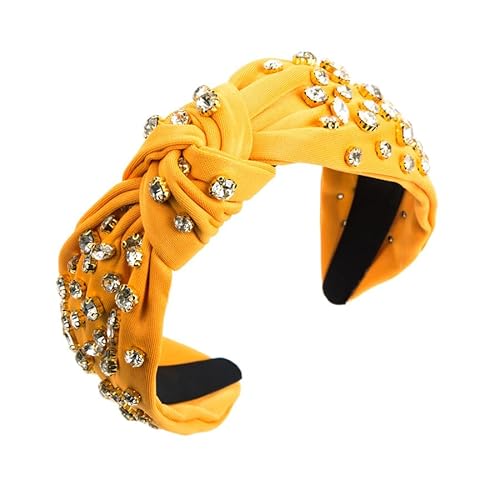 Namzi Crystal Knotted Damen Haarband Kristall verziert Breite Spitze Knoten Haarband Haarschmuck (Gelb) von Namzi