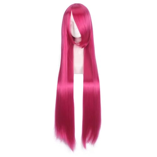Namzi Echthaar-Perücke, gerade, mit Pony, hitzebeständig, bunt, für Cosplay, Kostüm, Party, Alltag, 100 cm, Dunkelrosa, 100 cm Namzi Echthaar-Perücke, gerade, mit Pony, hitzebeständig, bunt, für Cosplay, Kostüm, Party, Alltag, 100 cm, Dunkelrosa, 100 cm von Namzi