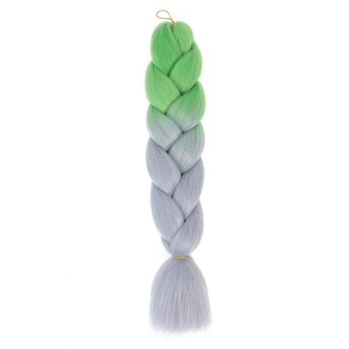 Namzi Flechthaarverlängerungen für Damen, 3 Packungen, 100 g/Packung, 61 cm, hohe Temperatur, Kunsthaar zum Flechten von Zöpfen, Grün bis Grau, 3 Packungen von Namzi