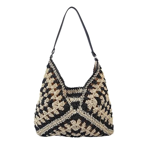 Namzi Gewebte Tasche, 1 Stück, schwarz, große Kapazität, ausgehöhlte Schultertasche, trendig für Strandurlaub, Freizeit, stilvolle gewebte Tragetasche, ein Muss von Namzi