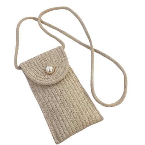 Namzi Gewebte Taschen, 1 Stück, Beige, Mini-Umhängetasche mit Perlen-Akzenten, süße gewebte Tragetasche für tägliche Ausflüge, lässige Looks von Namzi