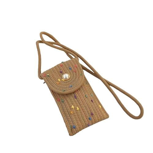 Namzi Gewebte Taschen, 1 Stück, Khaki, Mini-Umhängetasche, Perlen-Akzente, Seepferdchen-Pom-Pom, niedliche gewebte Tragetasche für den täglichen Gebrauch von Namzi