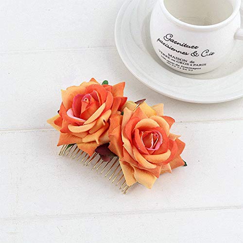 Namzi Haarkämme mit Rosenblüten, für Damen, Hochzeits-Haarschmuck, Flamenco-Tänzerin (Orange), 2 Stück von Namzi