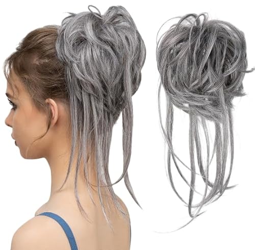 Namzi Haarknoten-Verlängerung, unordentlicher Dutt, Haargummi, lockig, für Damen, Grau von Namzi