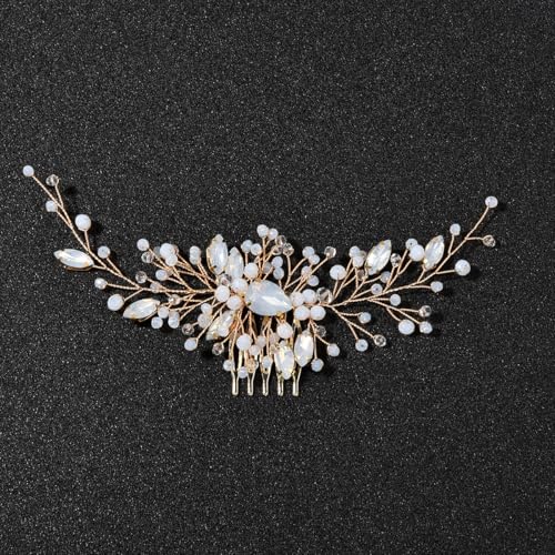 Namzi Haarnadeln für Braut, Blume, Kristall, Perlen, Haarkamm, Haarkamm, Kopfschmuck, goldfarben, Hochzeits-Haarschmuck, Schmuck mit Strass für Bräute, Brautjungfern, Frauen, Mädchen (weiß) R von Namzi