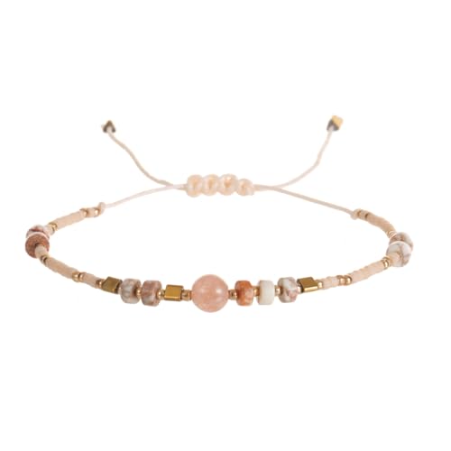 Namzi Handgefertigte Boho-Steinperlen-Armbänder für Damen, niedliche Rocailles-Perlen, verstellbares Seil-Armband, Sommer, Strand, Schmuck, Geschenke, Beige von Namzi
