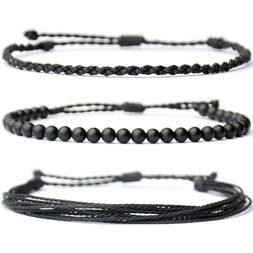 Namzi Handgefertigtes Heil-Armband mit Naturstein-Anhänger, Geschenk für Männer, verstellbares Seilarmband, 3 Stück, A02, 17 cm, kein Edelstein von Namzi