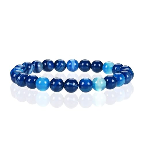 Namzi Handgefertigtes Perlenarmband, geeignet für Männer und Frauen, 8 mm Naturkristallstein-Perlenarmband (blau gestreift) von Namzi