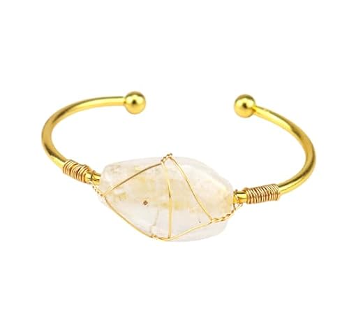 Namzi Handgefertigtes Perlenarmband, geeignet für Männer und Frauen, handgefertigtes Goldkupferdraht umwickeltes Naturkristall-Hexaedrisches Armband, Original-Stein-Kristall-Armband (transparentes von Namzi