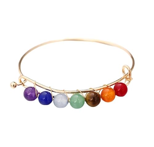 Namzi Handgefertigtes Perlenarmband, geeignet für Männer und Frauen, handgefertigtes gedrehtes Naturstein-Armband mit sieben farbigen Steinen (A-Stil Gold) von Namzi