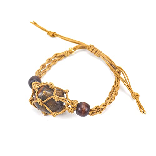 Namzi Handgefertigtes Perlenarmband, geeignet für Männer und Frauen, handgewebtes braunes Naturstein-Netztaschen-Armband mit verstellbarer und dehnbarer Netztaschen-Unterstützung (Braun) von Namzi