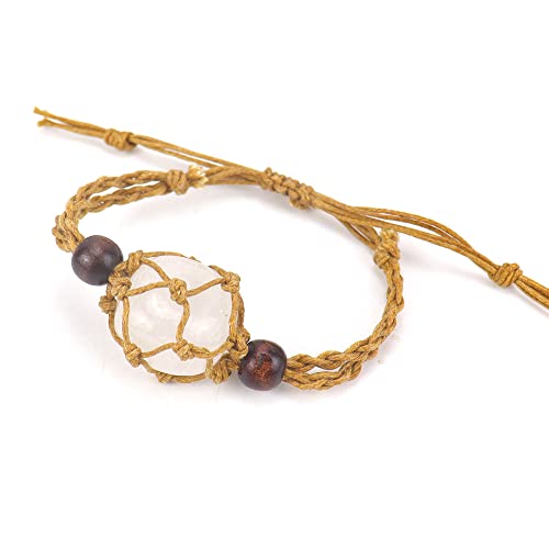Namzi Handgefertigtes Perlenarmband, geeignet für Männer und Frauen, handgewebtes braunes Naturstein-Netztaschenarmband, verstellbarer und dehnbarer Netzbeutelhalter (weiß) von Namzi