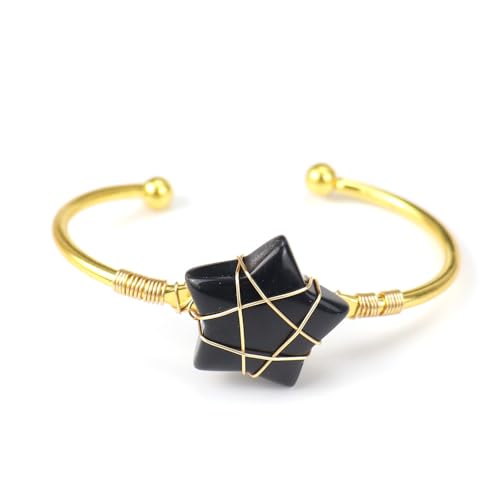 Namzi Handgefertigtes Perlenarmband, geeignet für Männer und Frauen, handgewickelter Naturstein, fünfzackiger Stern (schwarz + gold) von Namzi