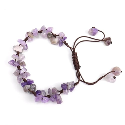 Namzi Handgefertigtes Perlenarmband, geeignet für Männer und Frauen, natürlicher Schotterkristall, reines handgefertigtes gewebtes Armband mit verstellbarem Seil (lila) von Namzi