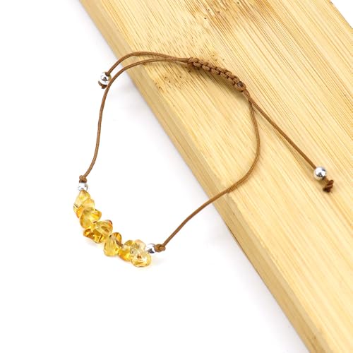 Namzi Handgefertigtes Perlenarmband, geeignet für Männer und Frauen, unregelmäßiger Naturstein, braunes gewebtes Wachsfaden-Armband, Kiesstrandarmband (Gelb) von Namzi