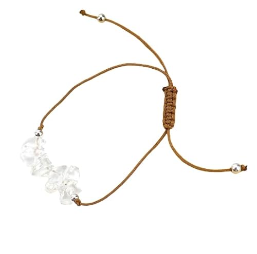 Namzi Handgefertigtes Perlenarmband, geeignet für Männer und Frauen, unregelmäßiger Naturstein, braunes gewebtes Wachsfaden-Armband, Kiesstrandarmband (weiß) von Namzi